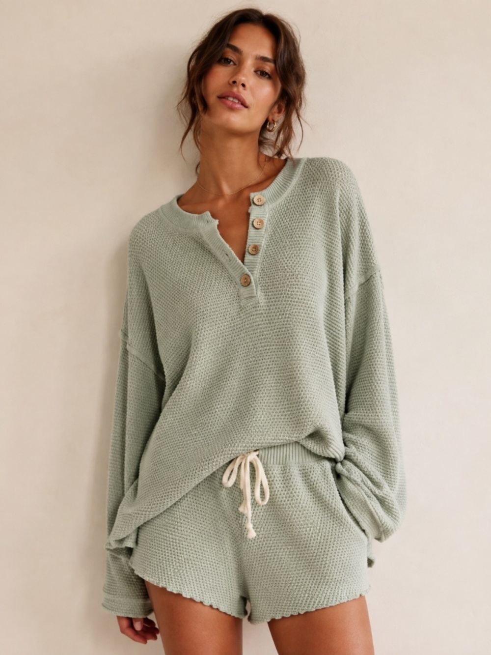 Free People Hailee Sweater Women Size XS Green Oversized Cozy 100% Cotton